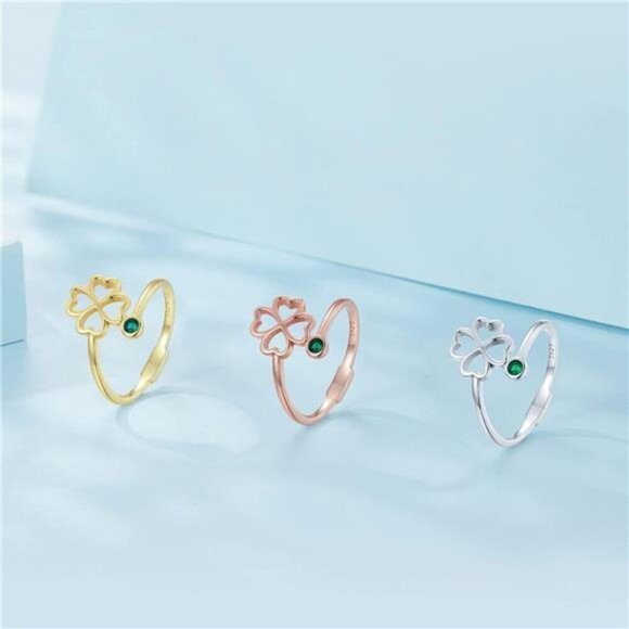 Adjustable Gold Clover Ring 925 Sterling Comes with Good Luck Irish - Picture 6 of 7